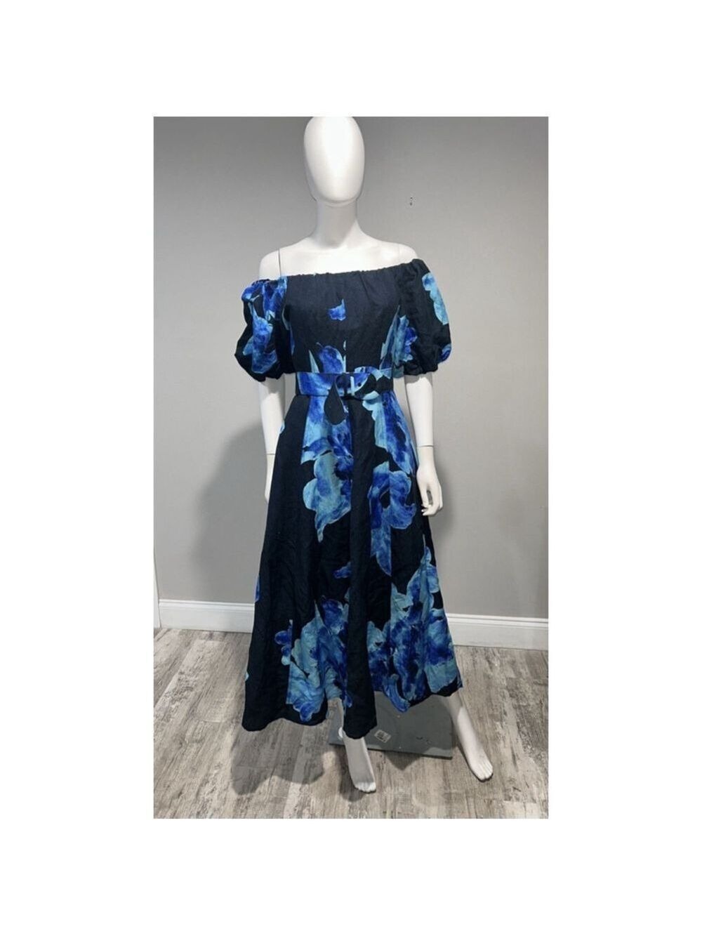Nicholas the Label Blue Santha Floral Off-the-Shoulder Midi Dress Size 6 - Picture 7 of 13